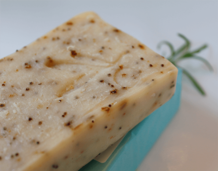 Orange Rosemary soap with poppy seeds and rosemary leaves
